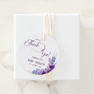 Etiquetas Para Lembrancinhas Chá de Bebê Flor Roxa Aquarela Elegante