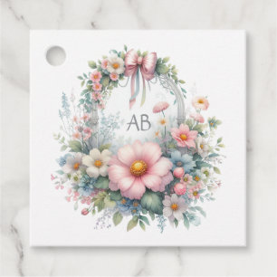 Etiquetas Para Lembrancinhas Chá de Bebê Floral com Laço Elegante Monograma