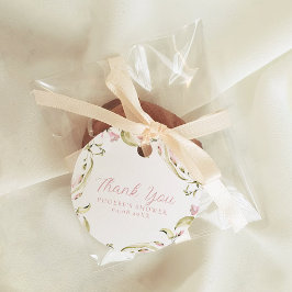 Etiquetas Para Lembrancinhas Chá de Bebê Floral em Aquarela com Brilho Rosado