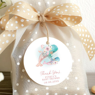 Etiquetas Para Lembrancinhas Chá de Bebê Menina Baleias Aquarela Floral