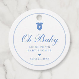Etiquetas Para Lembrancinhas Chá de Bebê Menino Elegante Azul Script Oh