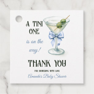 Etiquetas Para Lembrancinhas Chá de Bebê Retro A Tini One Martini Azul Bow Boy