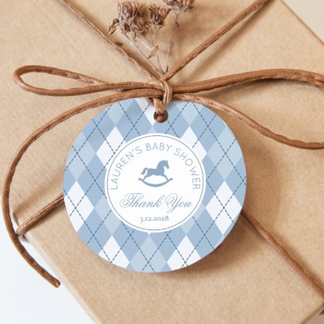 Etiquetas Para Lembrancinhas Chá de fraldas Azul Argyle Clássico de Cavalo Rocc (Criador carregado)