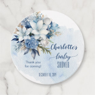 Etiquetas Para Lembrancinhas Chá de fraldas azul Elegante de inverno Floral Boy