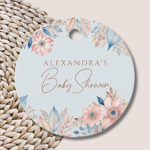 Etiquetas Para Lembrancinhas Chá de fraldas Azul-Rosa-Floral-Chic Obrigado