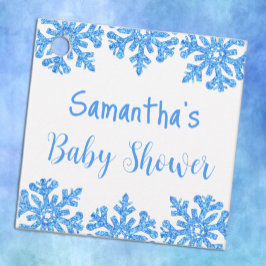 Etiquetas Para Lembrancinhas Chá de fraldas Blue Snowflake Winter Boy