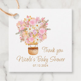 Etiquetas Para Lembrancinhas Chá de fraldas de Balão de Ar Quente Floral Rosa