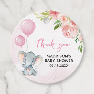 Etiquetas Para Lembrancinhas Chá de fraldas de Elefante Rosa Blush
