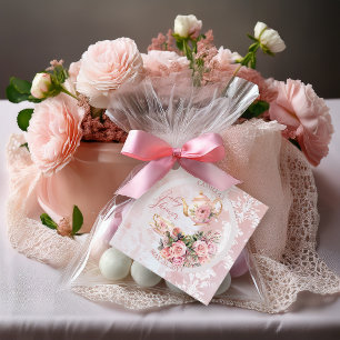 Etiquetas Para Lembrancinhas Chá de fraldas de Garota Floral Elegante Rosa Alta