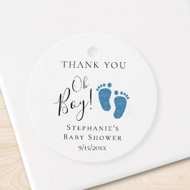 Etiquetas Para Lembrancinhas Chá de fraldas de Pés Glitter Azul Obrigado