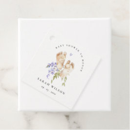 Etiquetas Para Lembrancinhas Chá de fraldas Floral Azul de Pés-Bebê