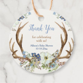 Etiquetas Para Lembrancinhas Chá de fraldas floral branco-azul de galhadas russ