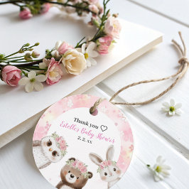 Etiquetas Para Lembrancinhas Chá de fraldas floral de Animais de Floresta Rosa