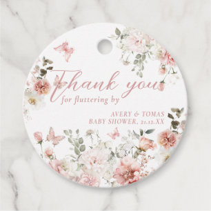 Etiquetas Para Lembrancinhas Chá de fraldas Floral Rosa-borboleta que flutua po