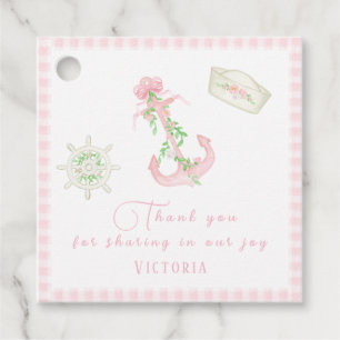 Etiquetas Para Lembrancinhas Chá de fraldas Náutica Xadrez Rosa