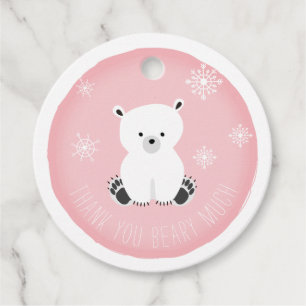 Etiquetas Para Lembrancinhas Chá de fraldas Rosa Flocos de Neve do Urso Polar
