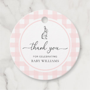 Etiquetas Para Lembrancinhas Chá de fraldas Rosa Gingham Bunny Rabbit