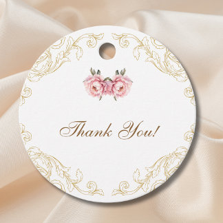 Etiquetas Para Lembrancinhas Chá de fraldas Rosa Rococo Vintage Peony Obrigado