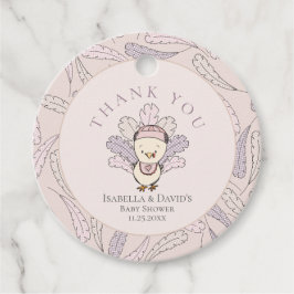 Etiquetas Para Lembrancinhas Chá de fraldas Rosa Turco e Penas Menina Obrigado