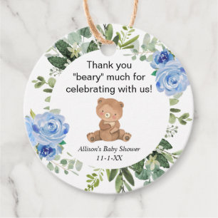 Etiquetas Para Lembrancinhas chá de fraldas verde-floral azul de urso azul