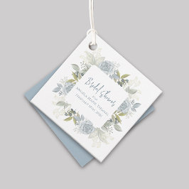 Etiquetas Para Lembrancinhas Chá de Noiva Elegante Floral com Rosas Azul Poeira