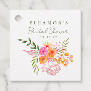 Etiquetas Para Lembrancinhas Chá de Noiva Floral em Aquarela Rosa Laranja Fofo
