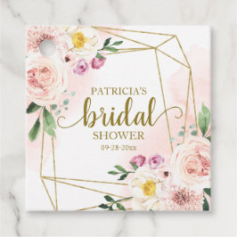 Etiquetas Para Lembrancinhas Chá de Noiva Geométrico Floral Rosa Dourado