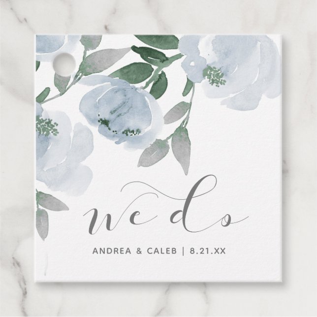Etiquetas Para Lembrancinhas Chá de panela De Casamento Dusty Blue Watercolor F (Frente)