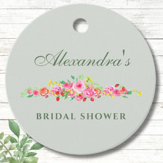 Etiquetas Para Lembrancinhas Chá de panela de Peony Rosa Verde-Blush