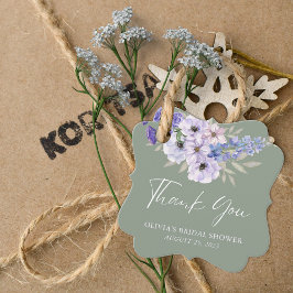 Etiquetas Para Lembrancinhas Chá de panela de Script de Flor Verde Sage Obrigad