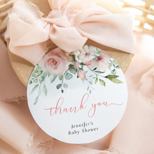 Etiquetas Para Lembrancinhas Chá floral cor-de-rosa, eucalipto, menina obrigado