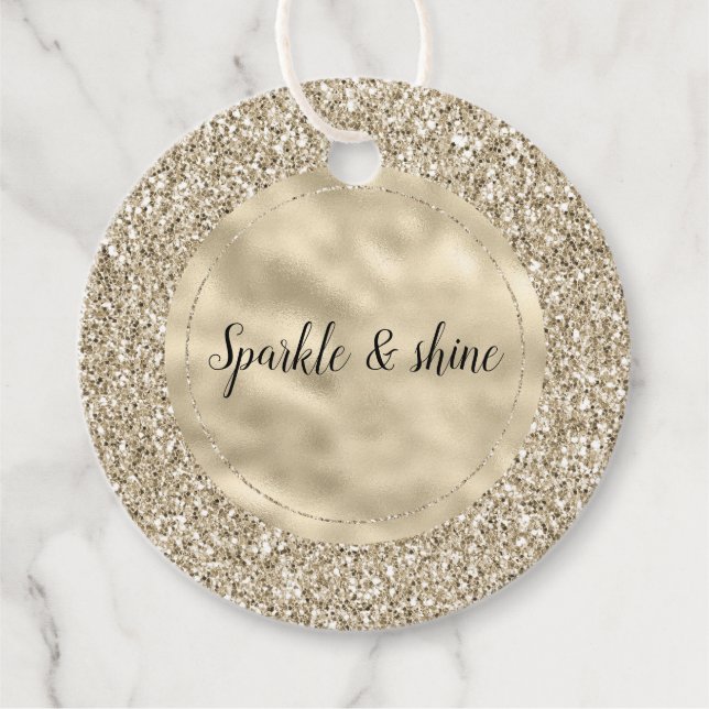 Etiquetas Para Lembrancinhas Champagne Dourada Glitzy Glitter (Frente)