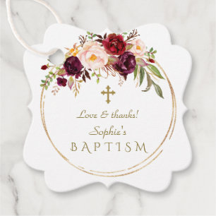 Etiquetas Para Lembrancinhas Charm Burgundy Blush Flores Douradas Frame Baptism