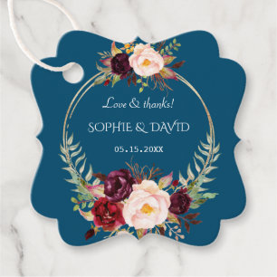 Etiquetas Para Lembrancinhas Charm Burgundy Blush Flores Dourado Casamento Azul