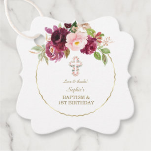 Etiquetas Para Lembrancinhas Charm Burgundy Flowers, Dourado primeiro aniversar