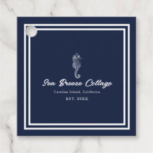 Etiquetas Para Lembrancinhas Charme Costeiro: Cavalo Marinho Náutico Azul e Bra
