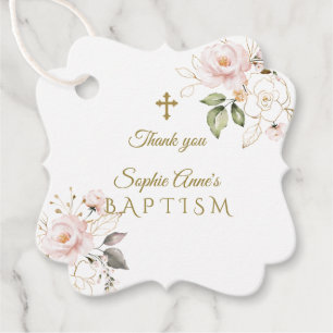 Etiquetas Para Lembrancinhas Charming Blush Dourado Flores Douradas Batismo Cru