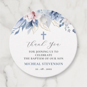 Etiquetas Para Lembrancinhas Chic de Aquarela Azul Bebê Floral Batismo Obrigado
