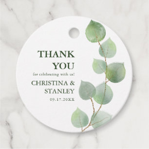Etiquetas Para Lembrancinhas Chic Eucalyptus Greenere e Dourado Obrigado