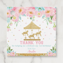 Etiquetas Para Lembrancinhas Chic Pink Mint Floral Carousel Aniversário Obrigad