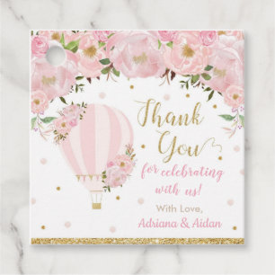 Etiquetas Para Lembrancinhas Chic Rosa Floral Balão de Ar Quente Obrigado