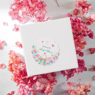 Etiquetas Para Lembrancinhas Chuva de Bebê Arco Dourado Flor Rosa Adorável
