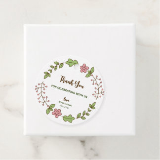 Etiquetas Para Lembrancinhas Chuva de Bebê de Folhas Verdes e Flor Rosa