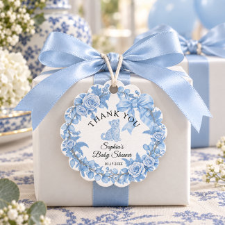Etiquetas Para Lembrancinhas Chuva de Bebê Elegante Azul Safari Toile de Jouy
