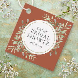 Etiquetas Para Lembrancinhas Chuva de Noiva de Terracota Elegante com Verdura
