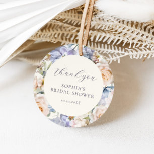 Etiquetas Para Lembrancinhas Chuva de Noiva Floral Creme Azul Empoeirado