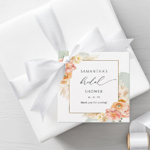 Etiquetas Para Lembrancinhas Chuva de Noiva Floral Elegante em Pêssego e Verde
