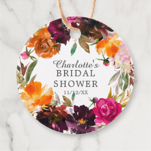 Etiquetas Para Lembrancinhas Chuva de Noiva Outono Borgonha & Floral Laranja