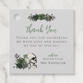 Etiquetas Para Lembrancinhas Cinza Crânio Floral e Rosas Gótica Obrigado Etique