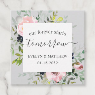 Etiquetas Para Lembrancinhas Cinza Watercolor Floral Forever Começa Amanhã